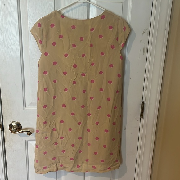 Kate Spade Tan and Pink Silk Dress with Pleated Ruffles and Cap Sleeves size 8 - Picture 2 of 6